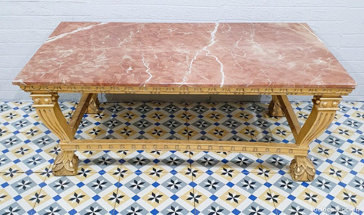 Antig&uuml;edades: Mesa de centro estilo barroco con tapa de m&aacute;rmol - Foto 1