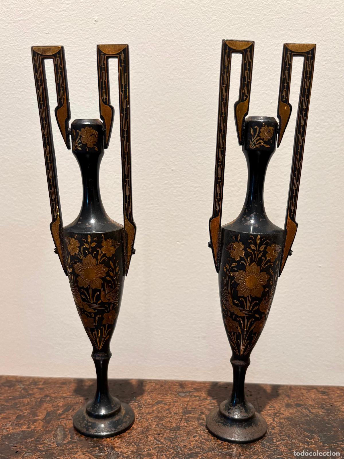 Antig&uuml;edades: PAREJA DE JARRONES DAMASQUINADOS - Foto 5