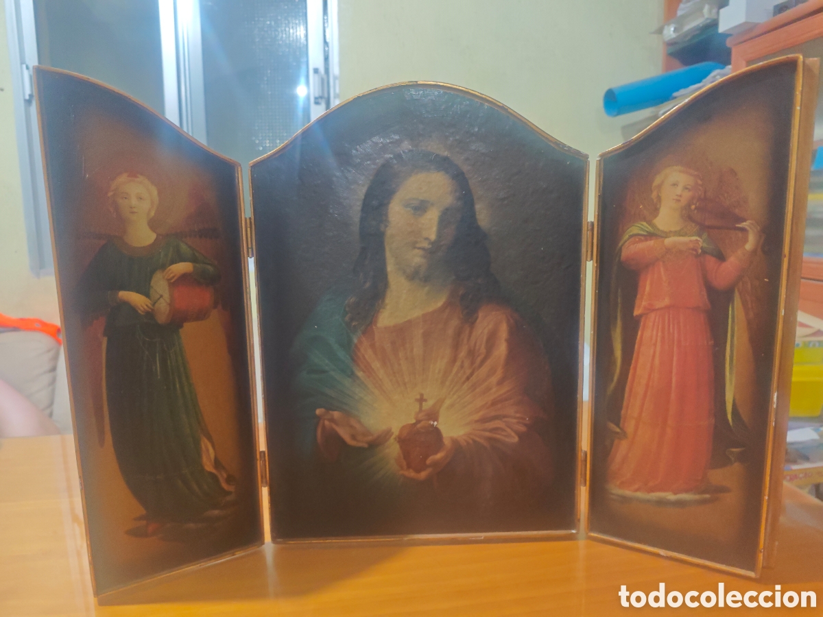 Antig&uuml;edades: Triptico Religioso Sagrado Coraz&oacute;n de Jes&uacute;s. - Foto 1