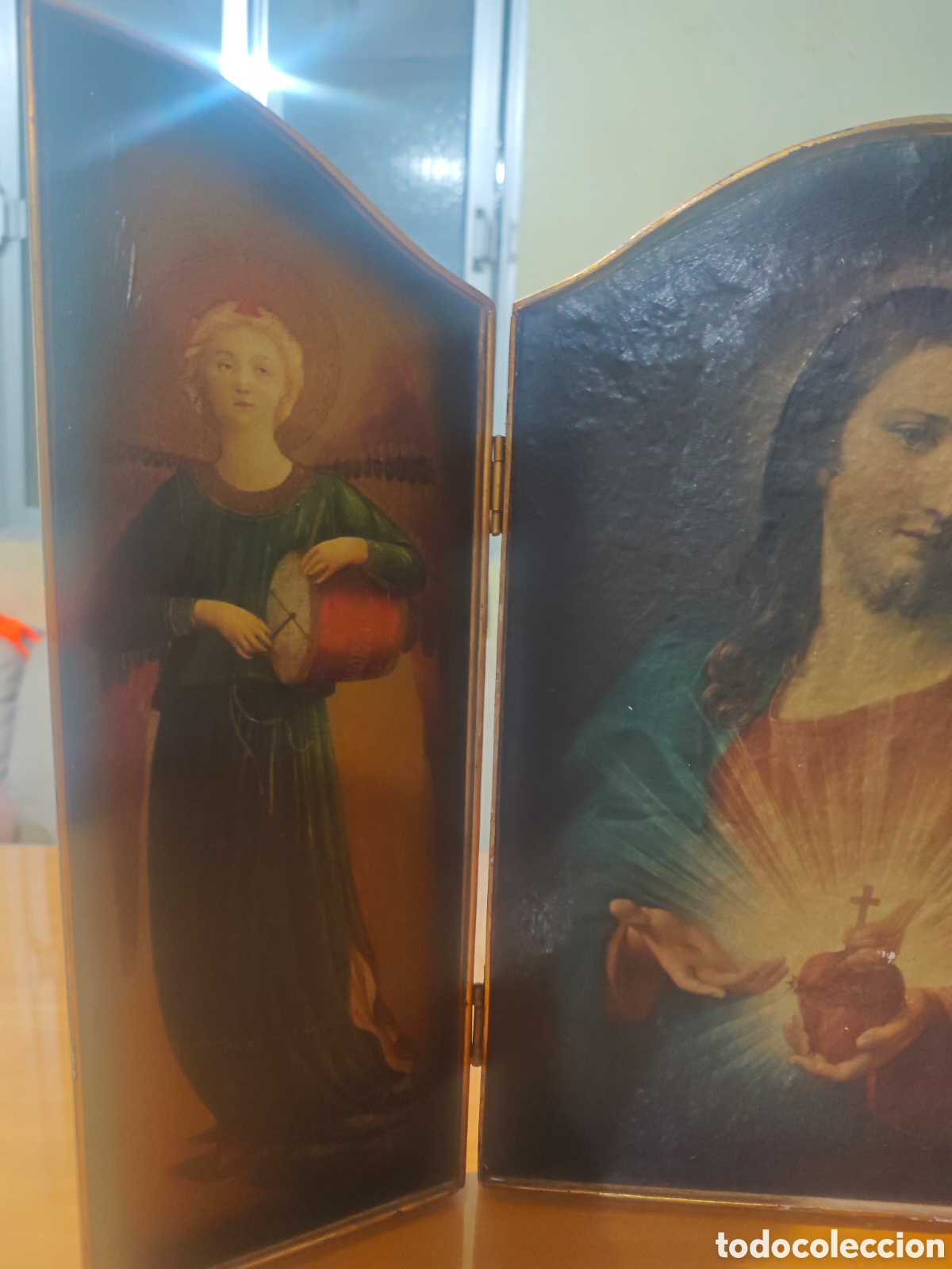 Antig&uuml;edades: Triptico Religioso Sagrado Coraz&oacute;n de Jes&uacute;s. - Foto 2