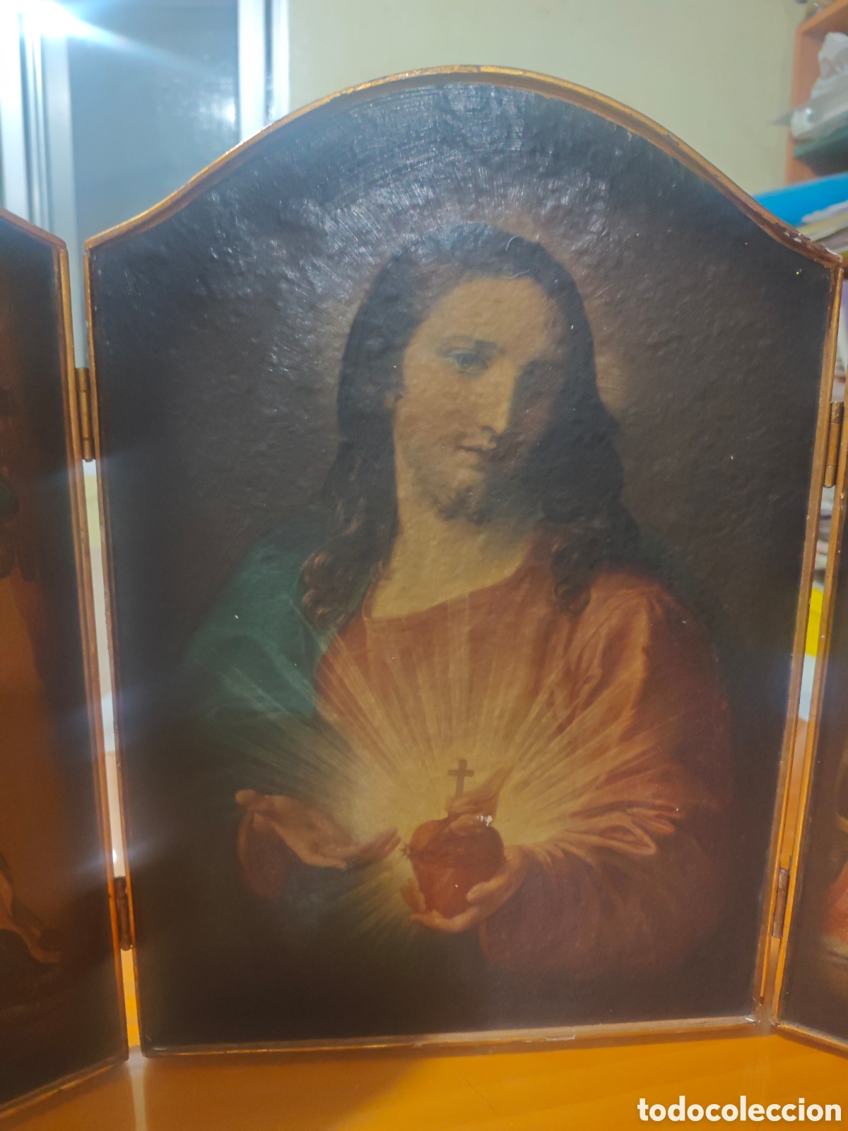 Antig&uuml;edades: Triptico Religioso Sagrado Coraz&oacute;n de Jes&uacute;s. - Foto 3