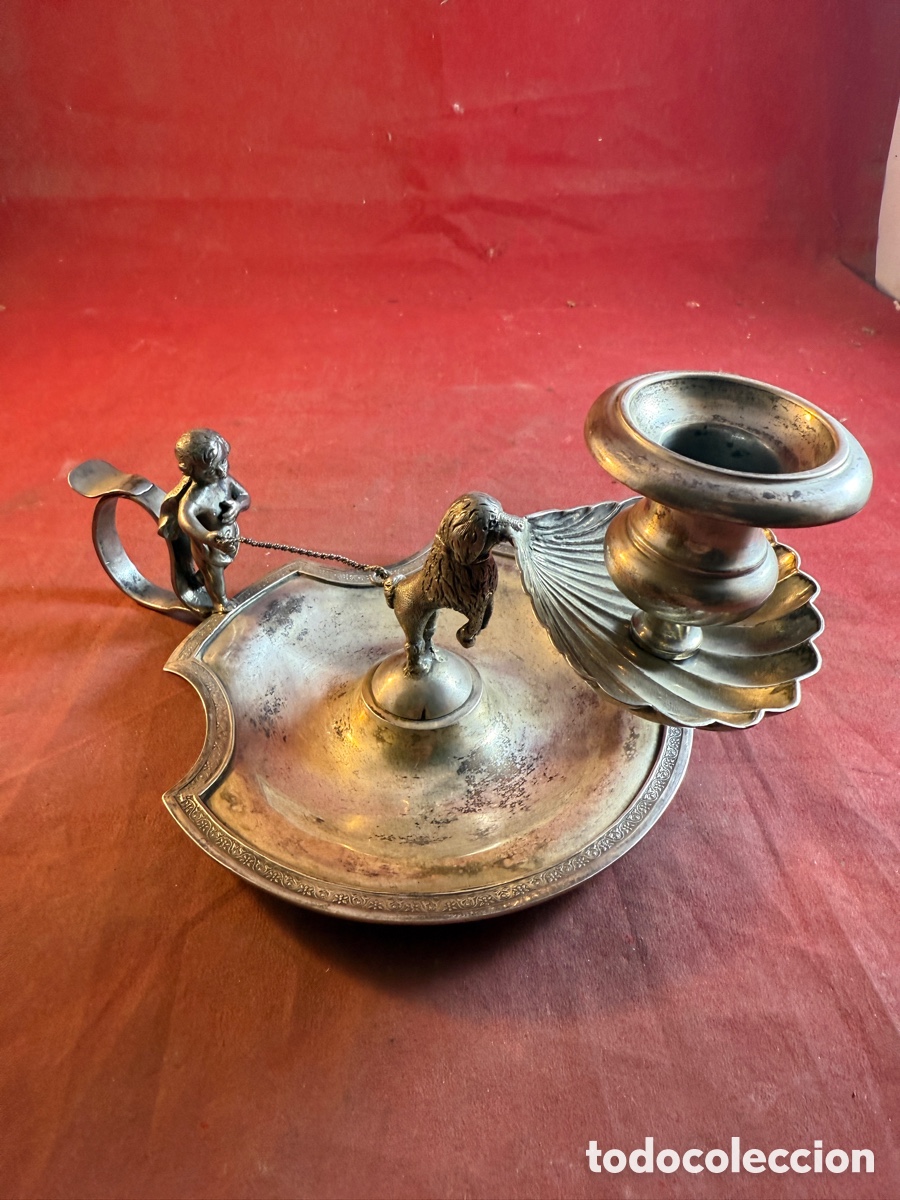 Antig&uuml;edades: Candelabro de mano plata siglo XIX - Foto 2