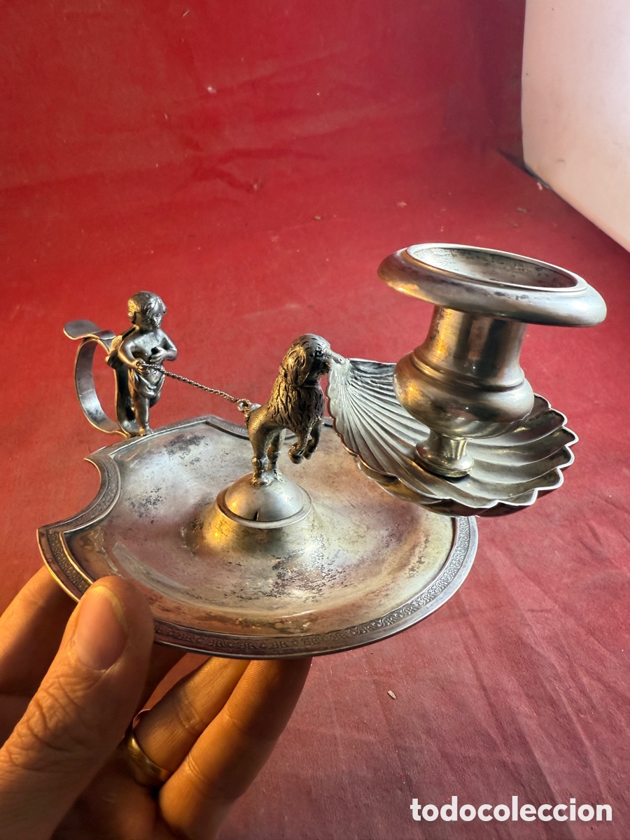Antig&uuml;edades: Candelabro de mano plata siglo XIX - Foto 3