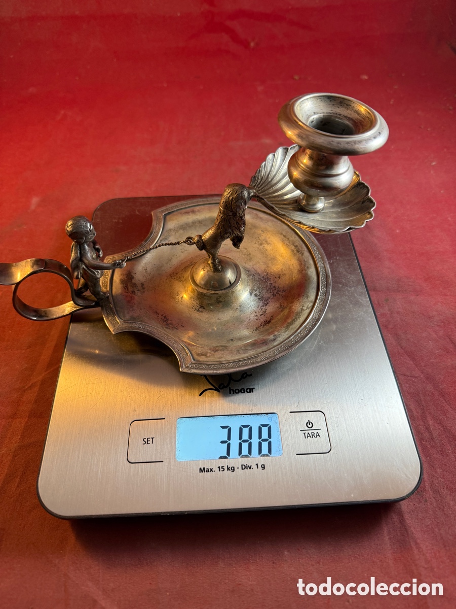 Antig&uuml;edades: Candelabro de mano plata siglo XIX - Foto 8