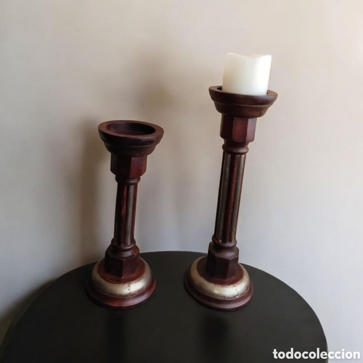 Antig&uuml;edades: Candelabros de Madera Siglo XIX. - Foto 2
