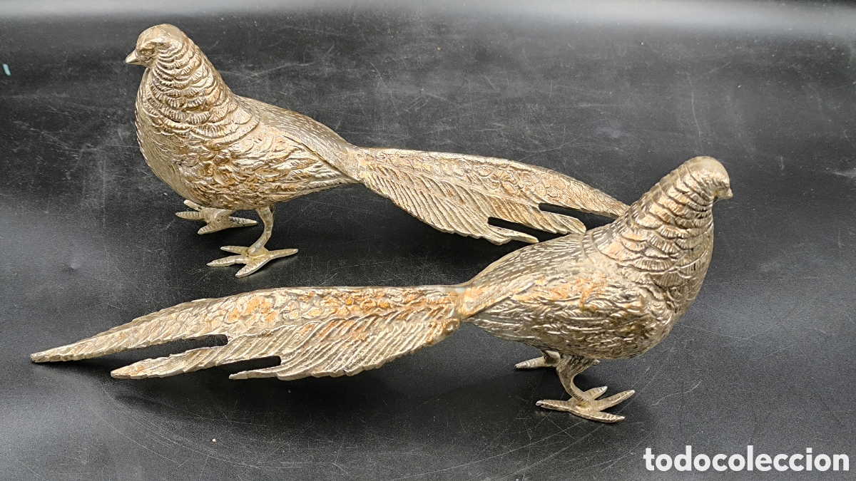 Antig&uuml;edades: Pareja faisanes bronce. 27 cm - Foto 2