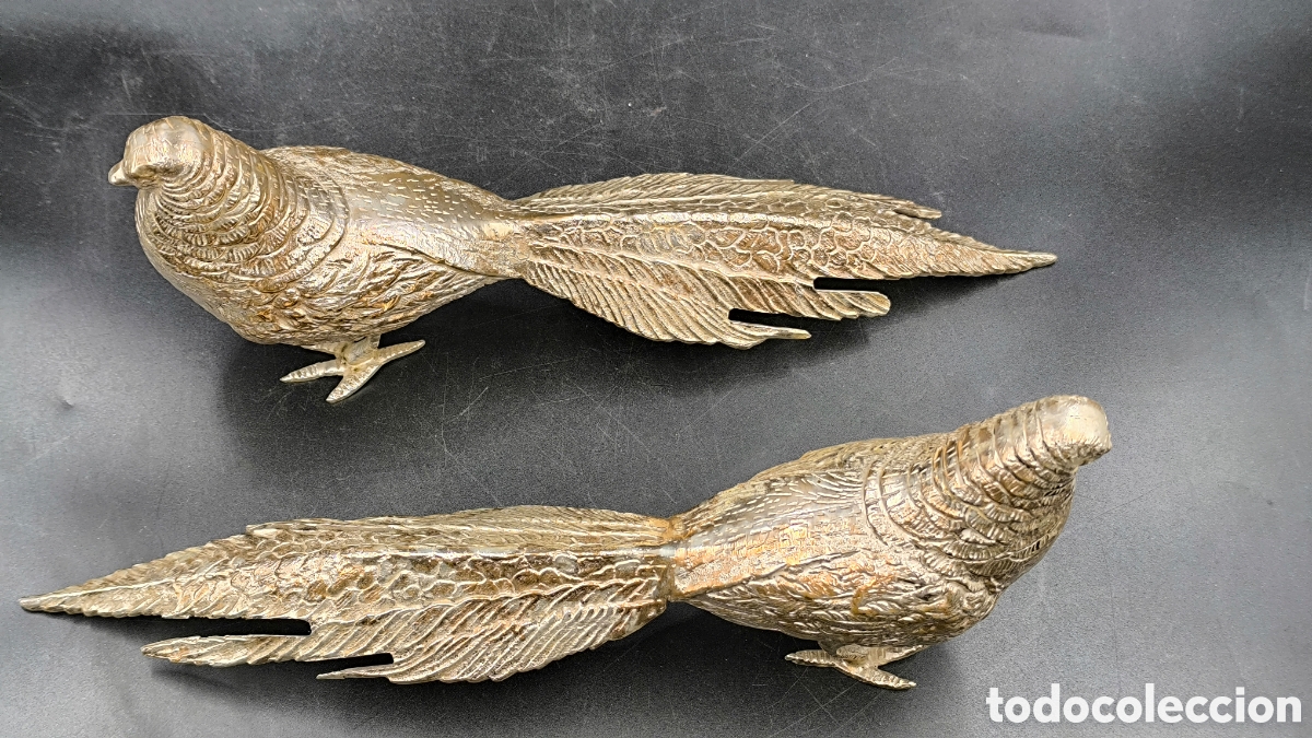 Antig&uuml;edades: Pareja faisanes bronce. 27 cm - Foto 3