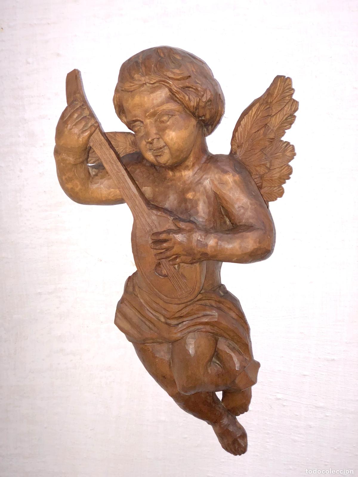 Antig&uuml;edades: 31 cm &middot; Talla de madera &middot; &Aacute;ngel Querub&iacute;n Putto