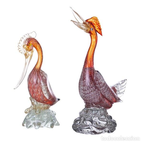 Antig&uuml;edades: DOS AVES EX&Oacute;TICAS EN CRISTAL - MURANO - Foto 1