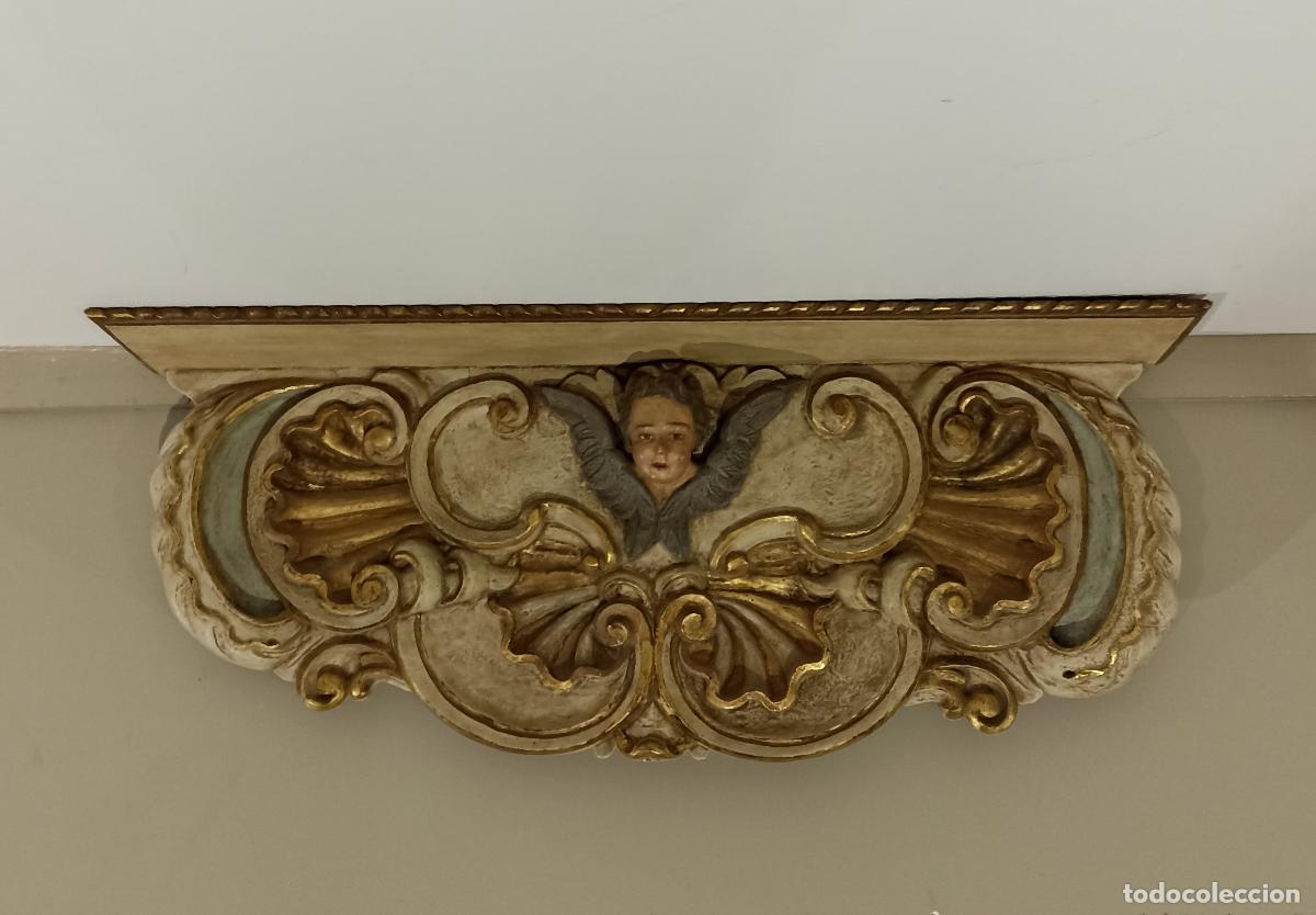 Antig&uuml;edades: ELEMENTO TALLADO CON &Aacute;NGEL, EN MADERA (126 CM) - Foto 1