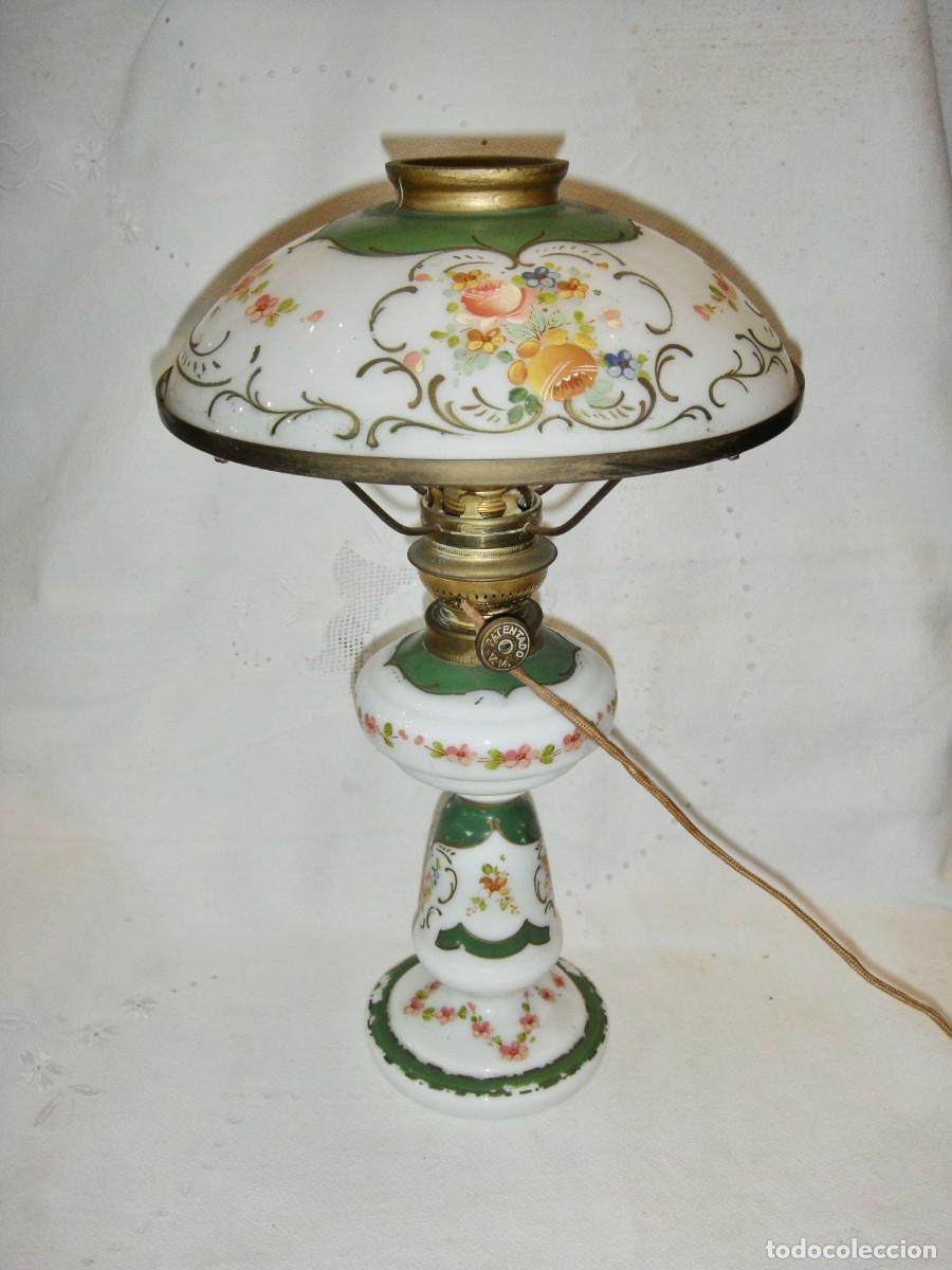 Antig&uuml;edades: Quinqu&eacute; electrificado en opalina pintada a mano &middot; (ca. 1900 &ndash; 1920) - Foto 6