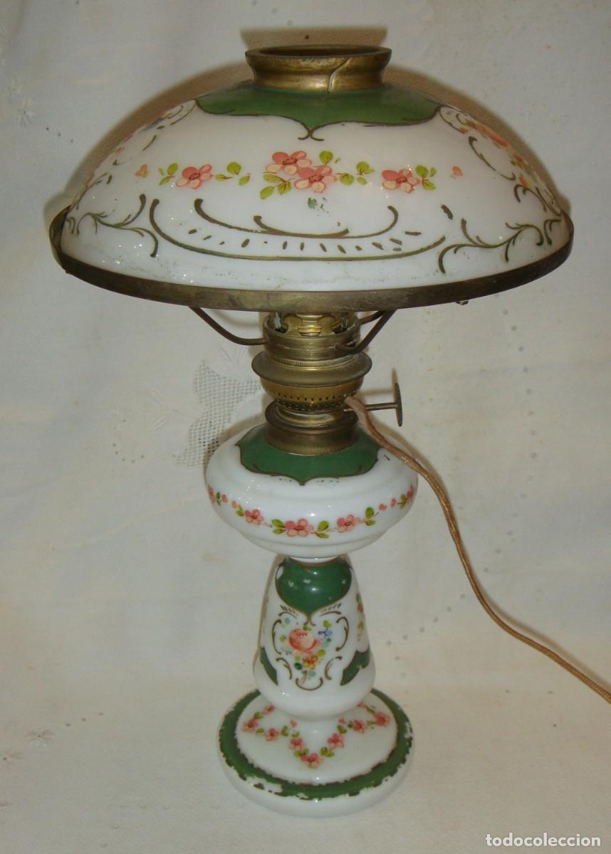 Antig&uuml;edades: Quinqu&eacute; electrificado en opalina pintada a mano &middot; (ca. 1900 &ndash; 1920) - Foto 9