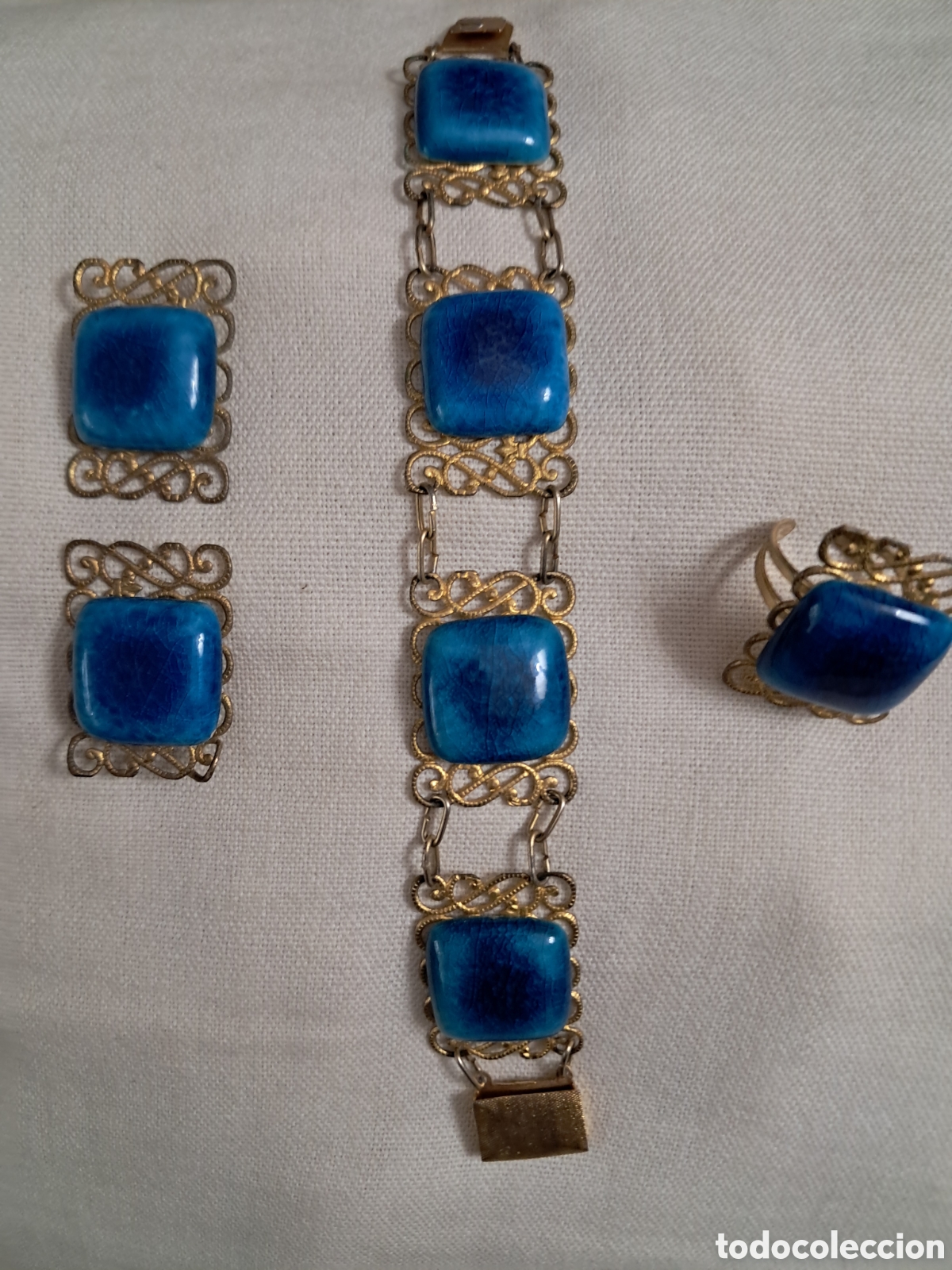 Antig&uuml;edades: Antiguo set de pulsera,pendientes y sortija. - Foto 2