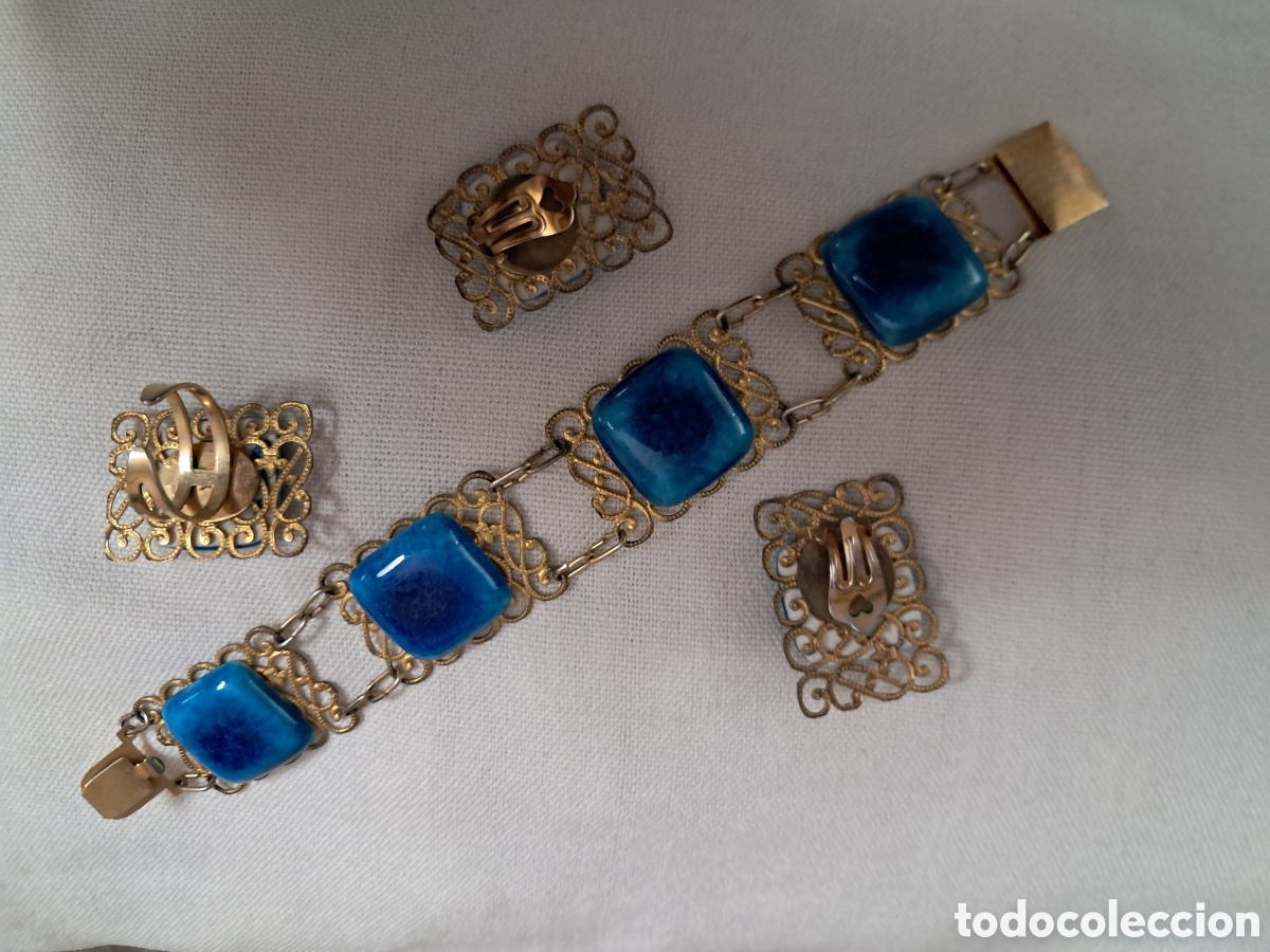 Antig&uuml;edades: Antiguo set de pulsera,pendientes y sortija. - Foto 4