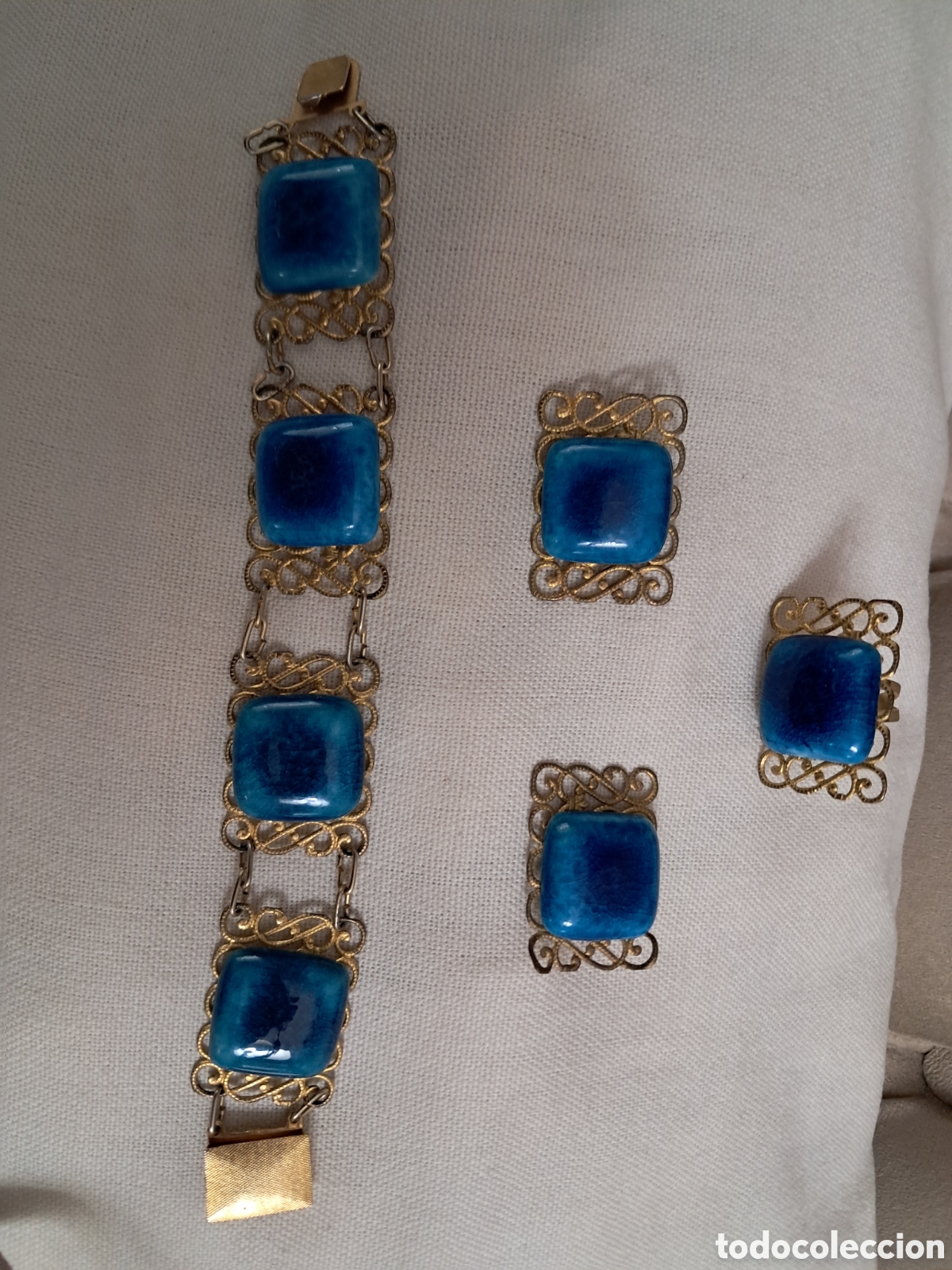 Antig&uuml;edades: Antiguo set de pulsera,pendientes y sortija. - Foto 1