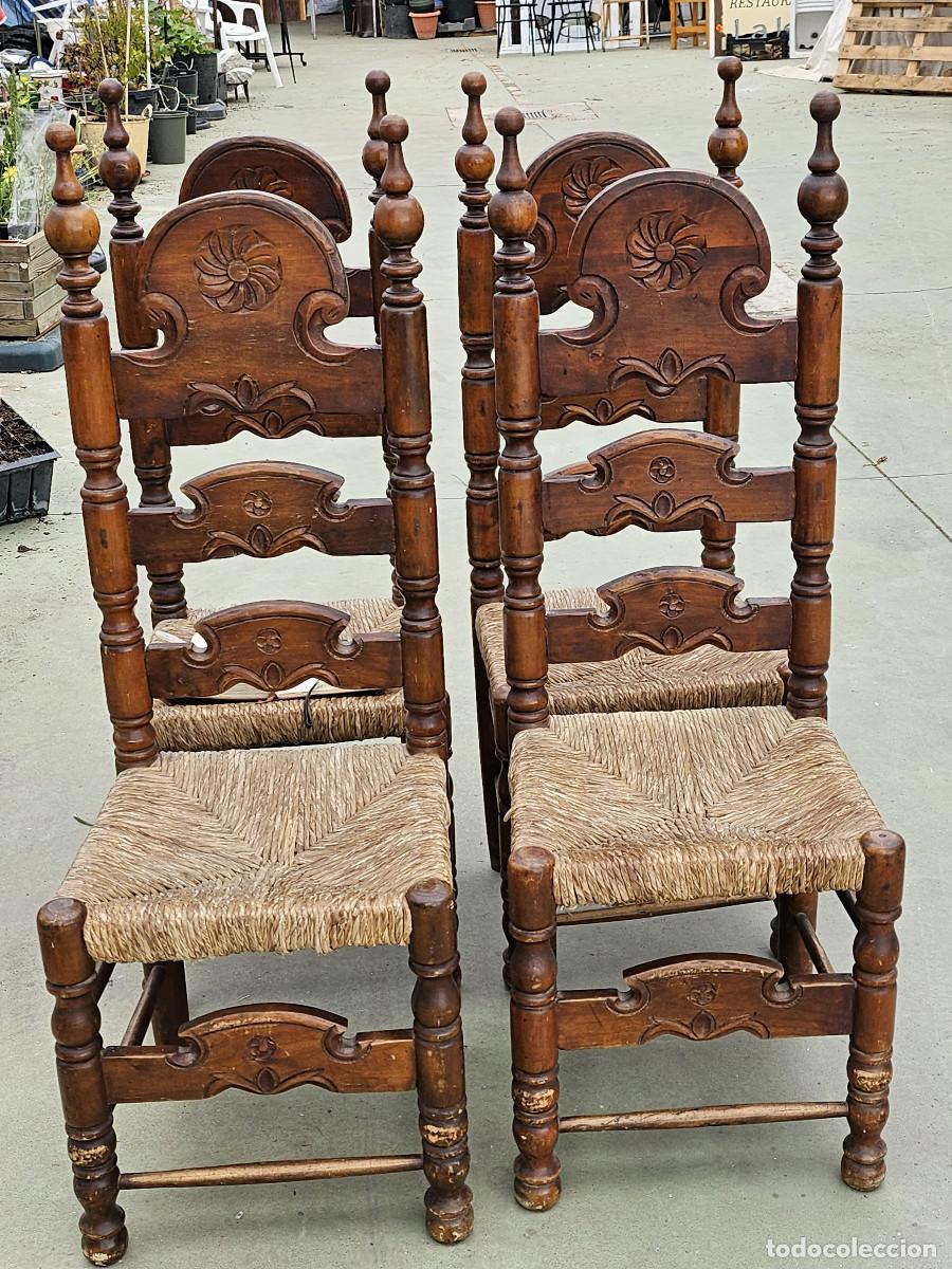Antig&uuml;edades: 4 sillas de madera rustica - Foto 2