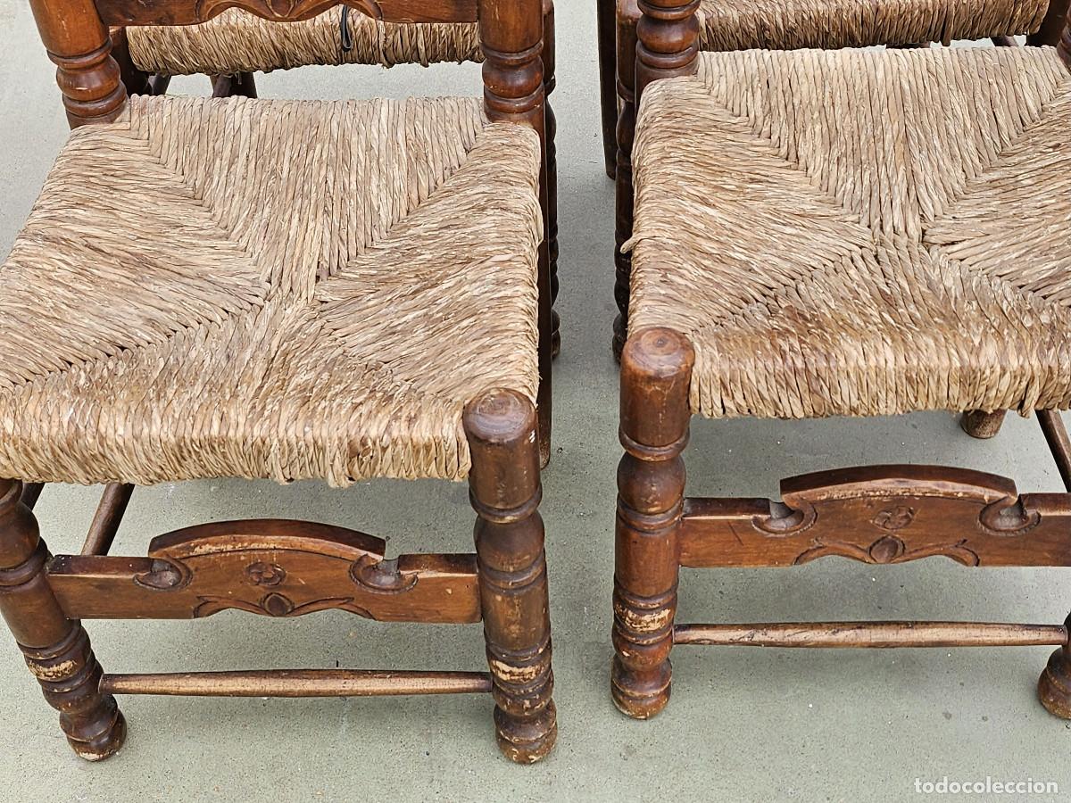 Antig&uuml;edades: 4 sillas de madera rustica - Foto 4