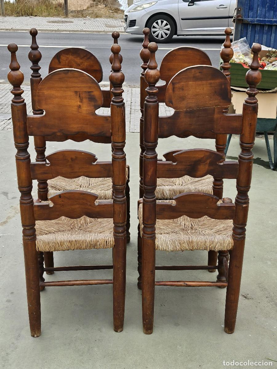 Antig&uuml;edades: 4 sillas de madera rustica - Foto 6