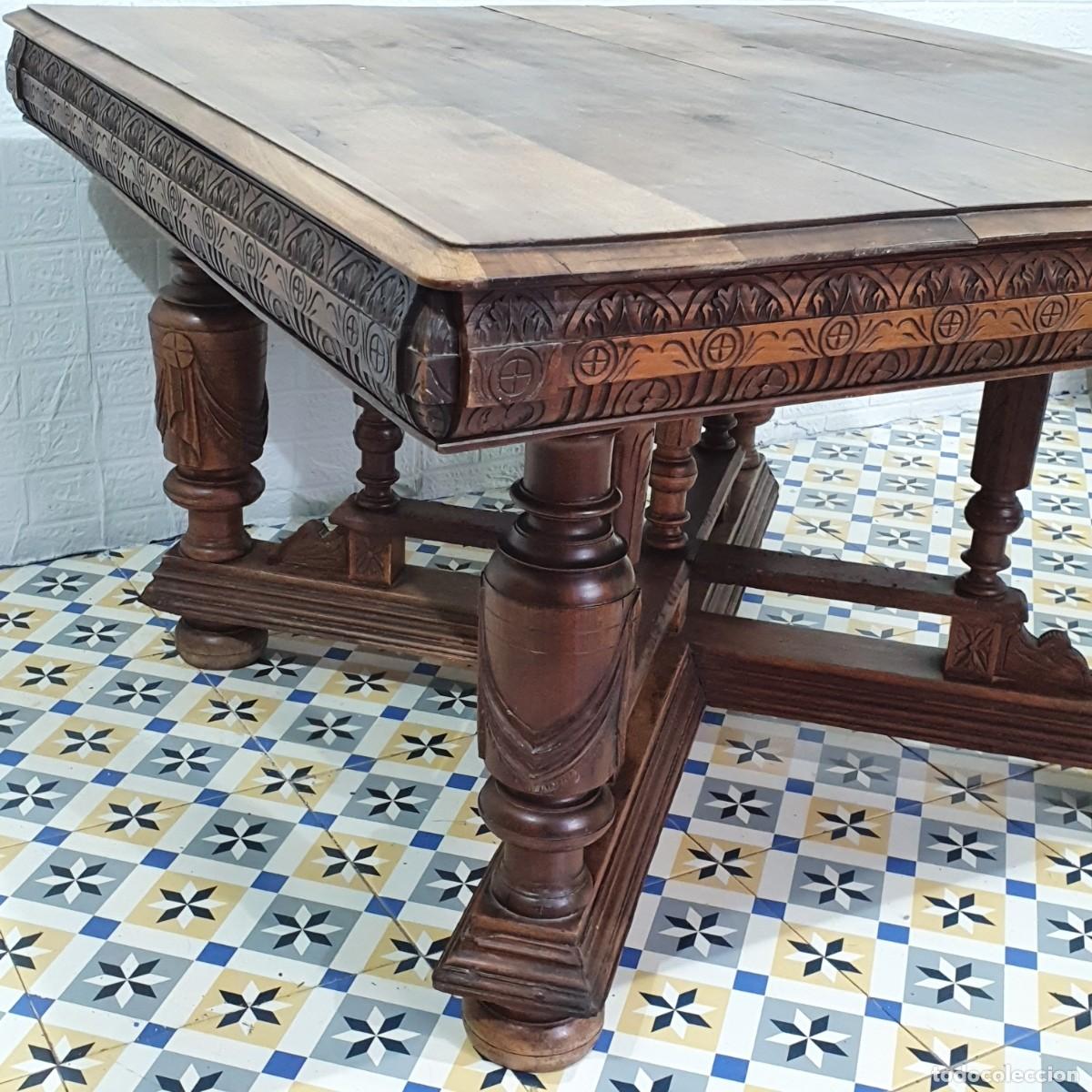 Antig&uuml;edades: Antigua mesa extensible de nogal estilo Espa&ntilde;ol - Foto 9