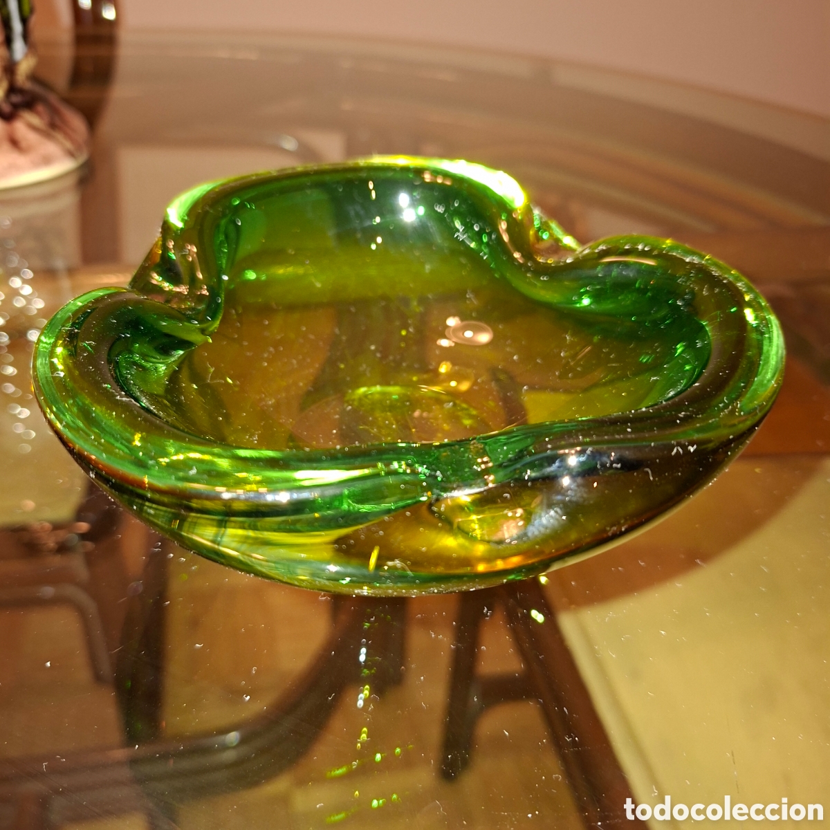 Antig&uuml;edades: CENICERO DE CRISTAL DE MURANO VERDE - Foto 2