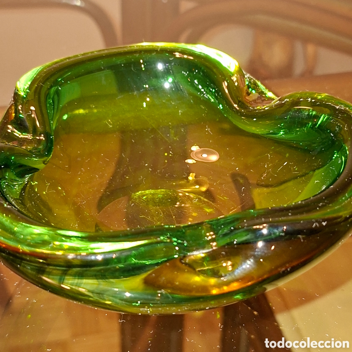 Antig&uuml;edades: CENICERO DE CRISTAL DE MURANO VERDE - Foto 3