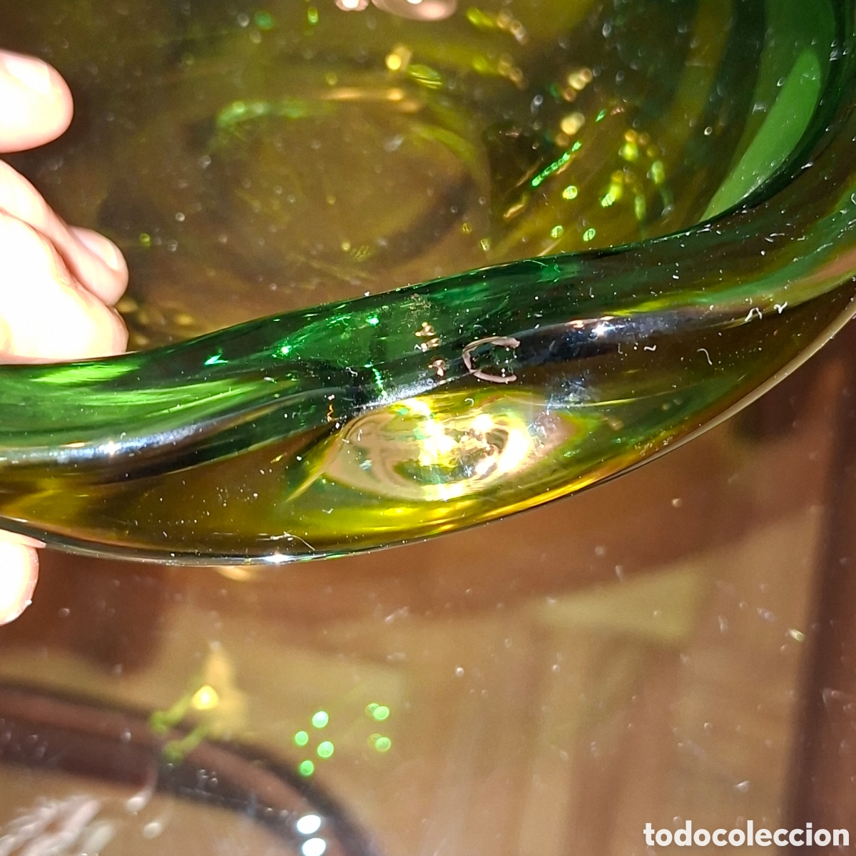 Antig&uuml;edades: CENICERO DE CRISTAL DE MURANO VERDE - Foto 5