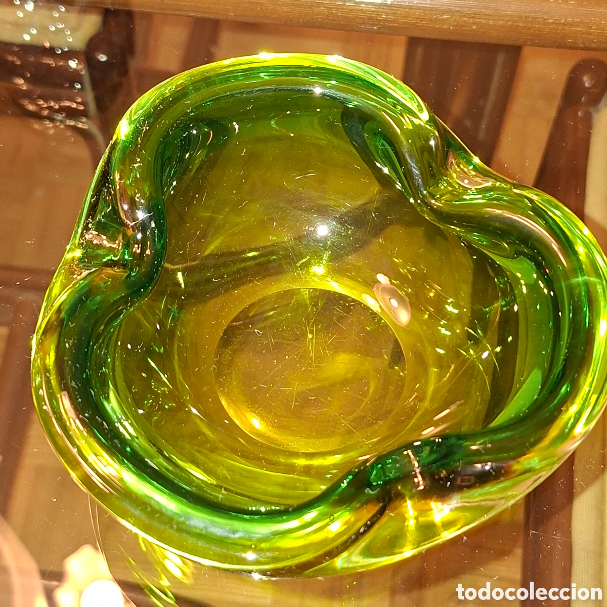 Antig&uuml;edades: CENICERO DE CRISTAL DE MURANO VERDE - Foto 6