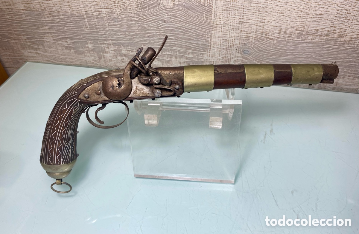 Antiguidades: Replica pistola de chispa antigua oriental. Siglo XX