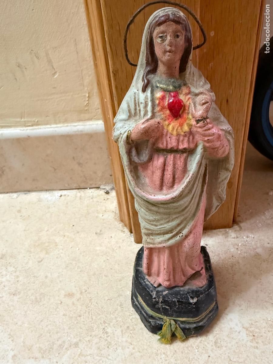 Antig&uuml;edades: Virgen sagrado coraz&oacute;n de barro - Foto 1