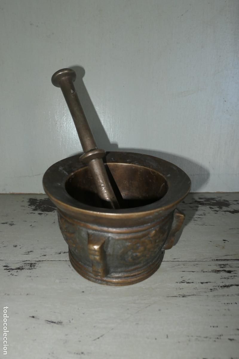 Antig&uuml;edades: Antiguo almirez, mortero de bronce. - Foto 7