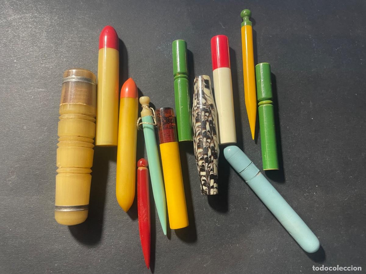 Antiques: 12 ALFILETEROS DIFERENTES MATERIALES , HUESO , BAQUELITA, PLASTICO ,MADERA ETC. BUEN ESTADO