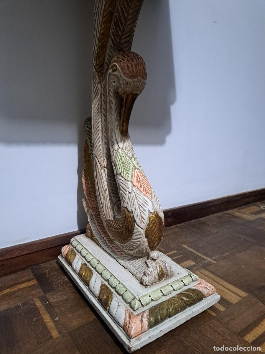 Antig&uuml;edades: MESA AUXILIAR DE MADERA Y M&Aacute;RMOL - CISNE - Foto 4