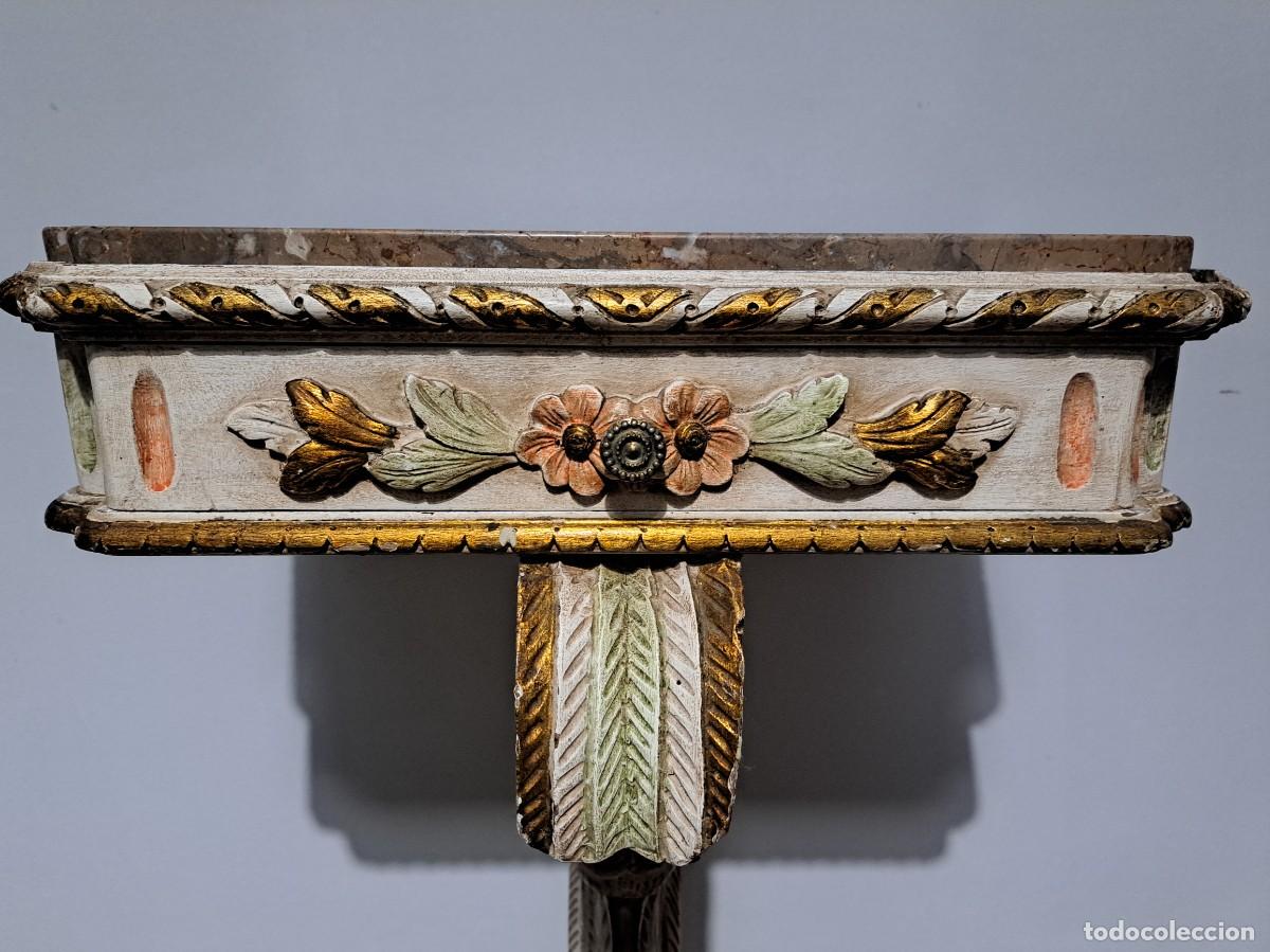 Antig&uuml;edades: MESA AUXILIAR DE MADERA Y M&Aacute;RMOL - CISNE - Foto 6