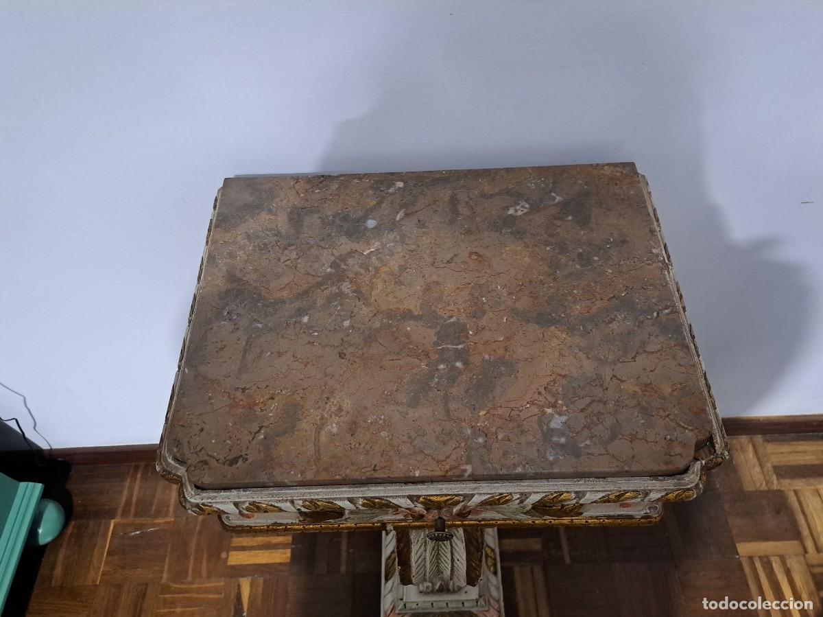 Antig&uuml;edades: MESA AUXILIAR DE MADERA Y M&Aacute;RMOL - CISNE - Foto 7