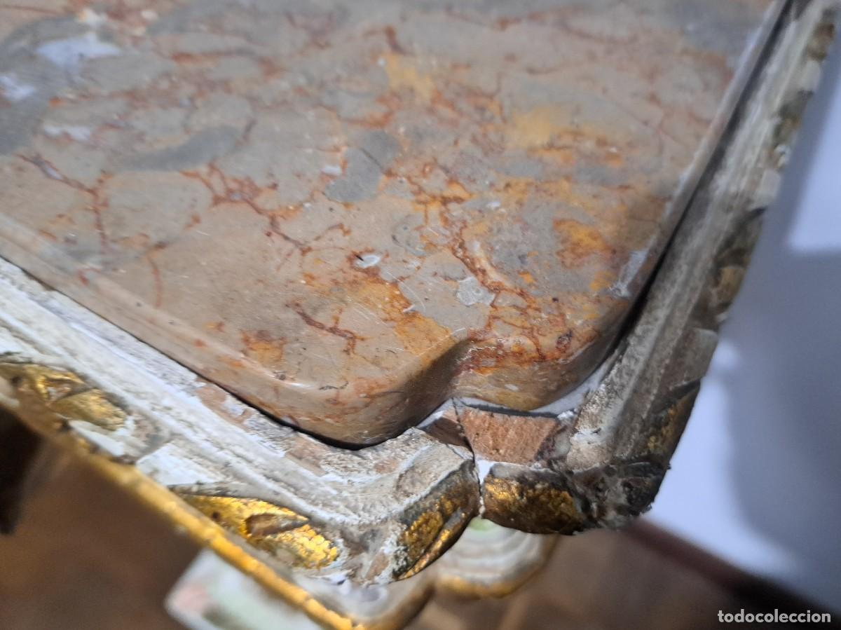 Antig&uuml;edades: MESA AUXILIAR DE MADERA Y M&Aacute;RMOL - CISNE - Foto 8