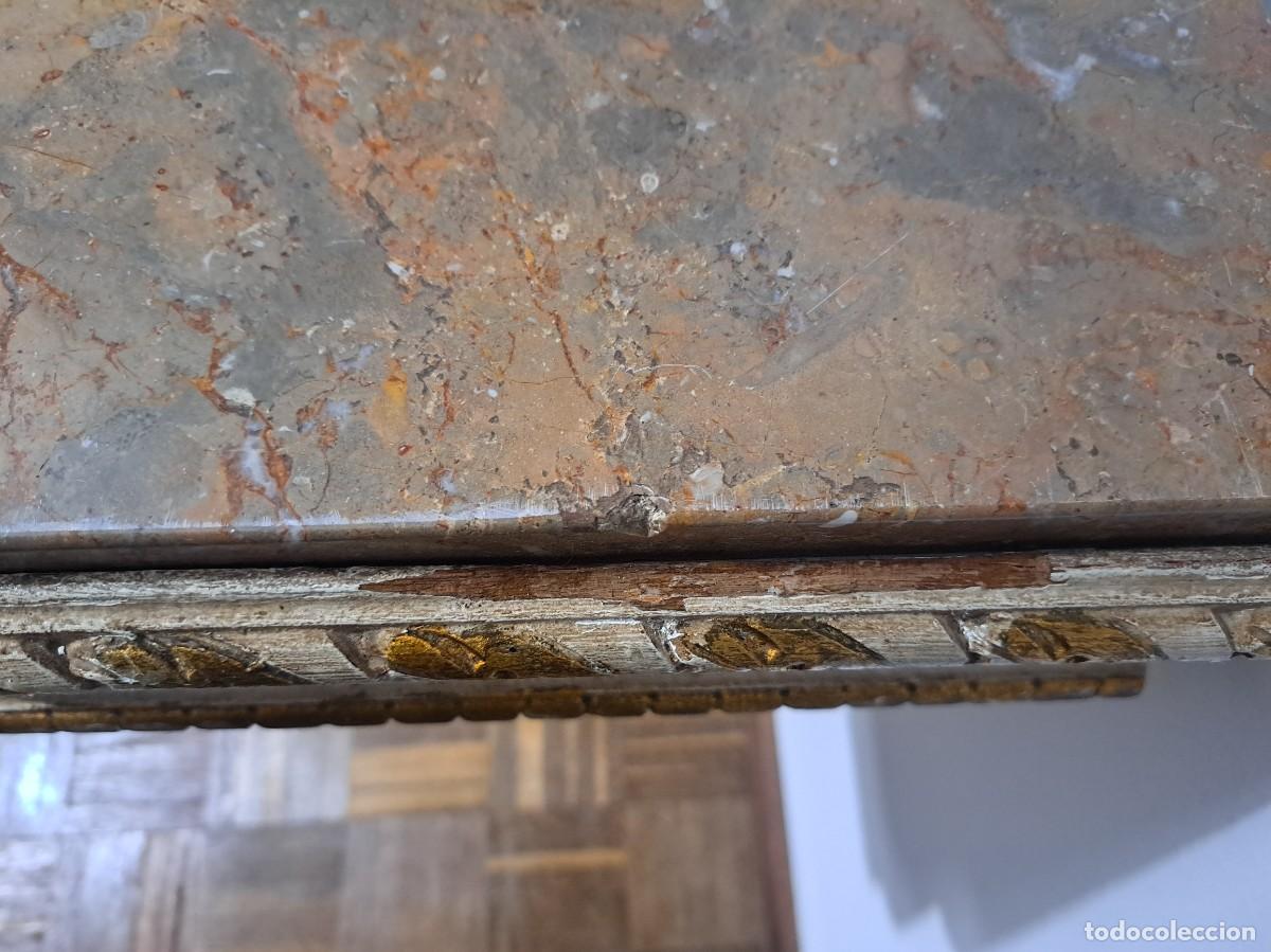 Antig&uuml;edades: MESA AUXILIAR DE MADERA Y M&Aacute;RMOL - CISNE - Foto 9
