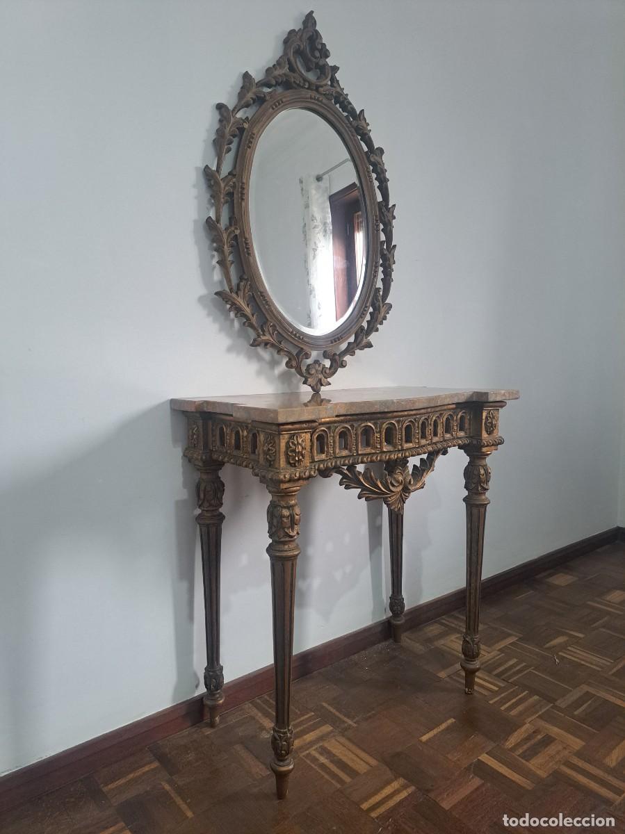 Antig&uuml;edades: CONSOLA CRED&Ecirc;NCIA COM ESPELHO EN MADERA TALLHADA - Foto 2