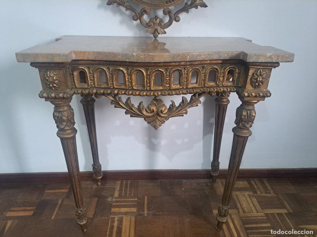Antig&uuml;edades: CONSOLA CRED&Ecirc;NCIA COM ESPELHO EN MADERA TALLHADA - Foto 3