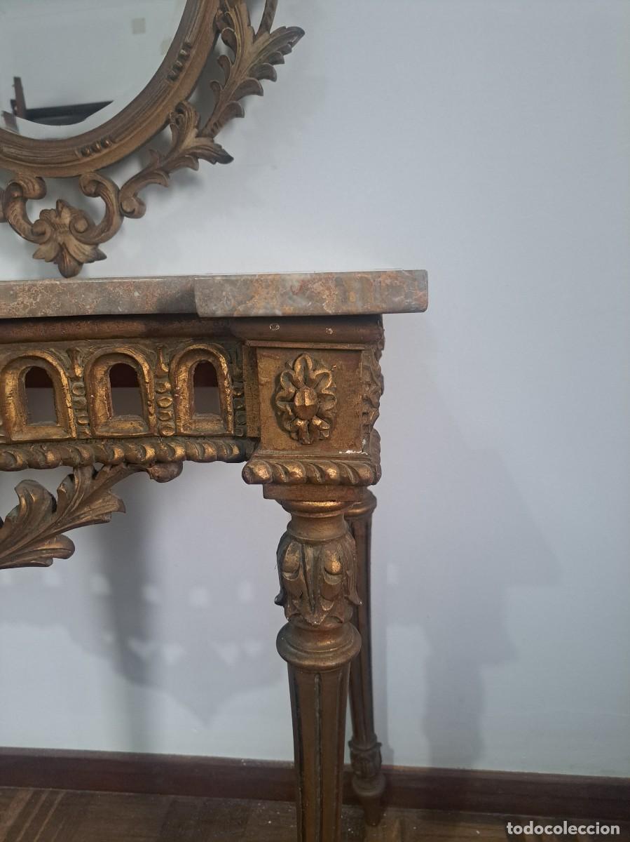 Antig&uuml;edades: CONSOLA CRED&Ecirc;NCIA COM ESPELHO EN MADERA TALLHADA - Foto 5