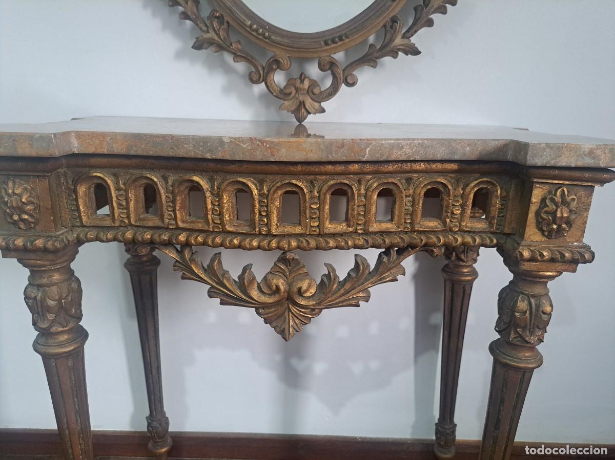 Antig&uuml;edades: CONSOLA CRED&Ecirc;NCIA COM ESPELHO EN MADERA TALLHADA - Foto 6