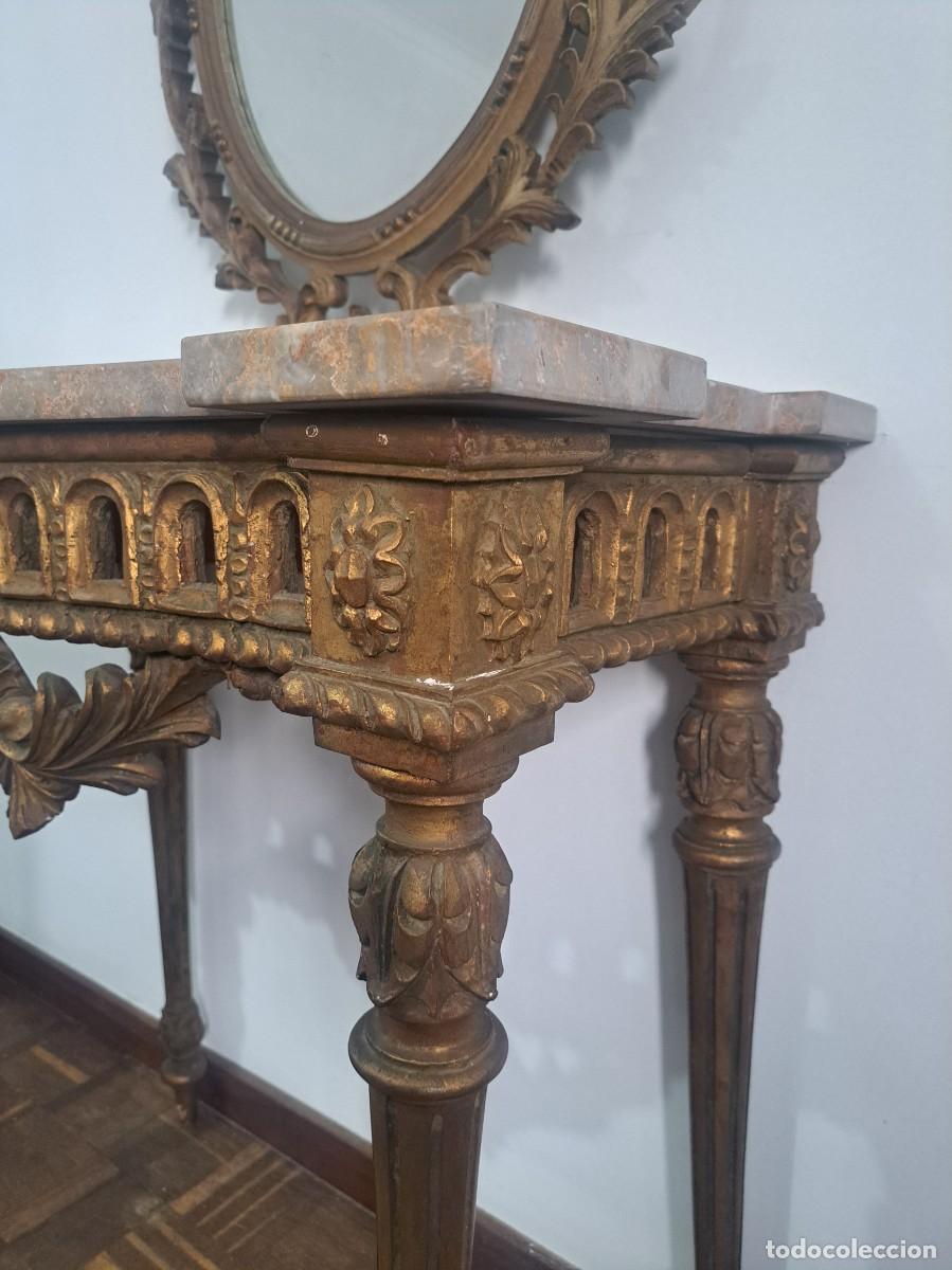 Antig&uuml;edades: CONSOLA CRED&Ecirc;NCIA COM ESPELHO EN MADERA TALLHADA - Foto 7
