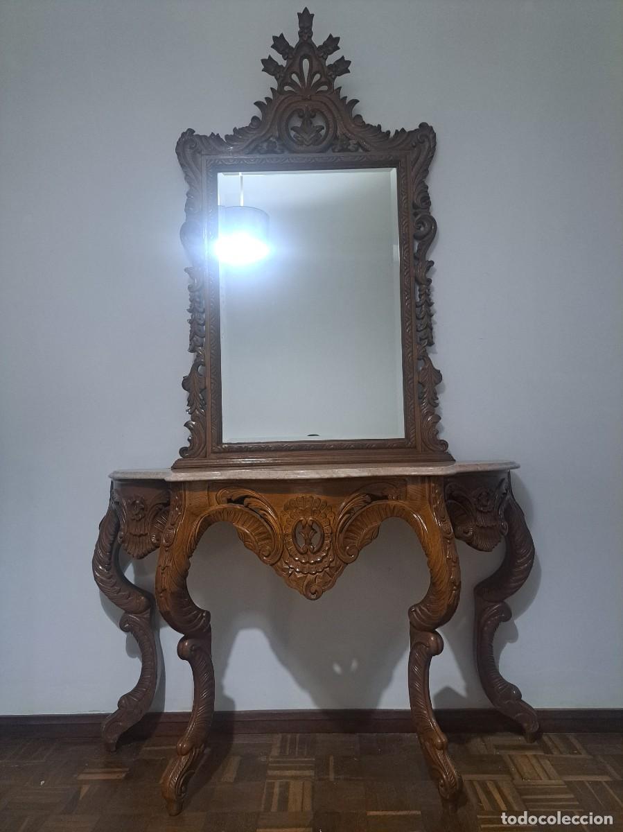 Antig&uuml;edades: CONSOLA Y ESPEJO DE MADERA TALLADA - Foto 1