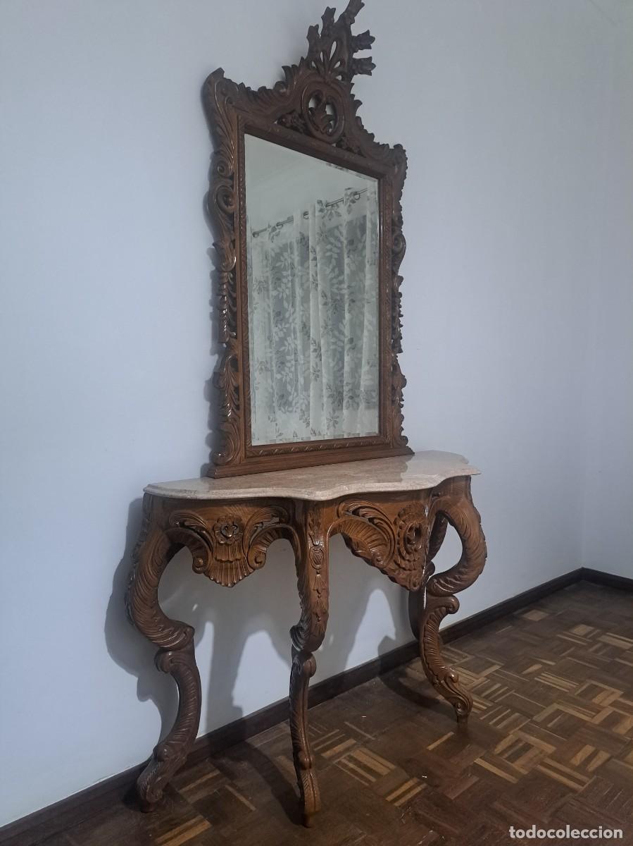 Antig&uuml;edades: CONSOLA Y ESPEJO DE MADERA TALLADA - Foto 2