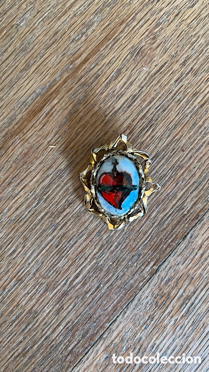 Antig&uuml;edades: Relicario sagrado coraz&oacute;n broche - Foto 2