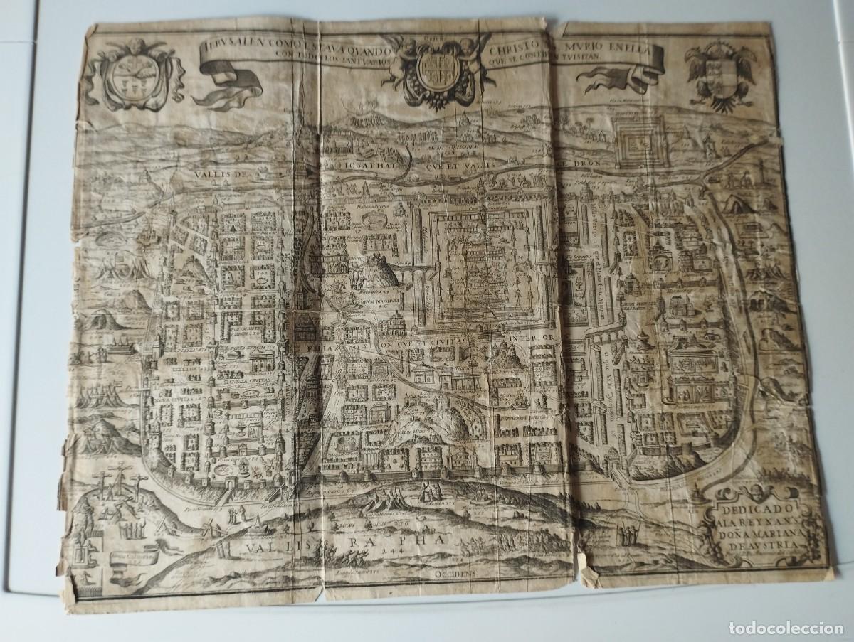 Antiquit&eacute;s: MAPA PERGAMINO JERUSALEN 1656 VER FOTOS