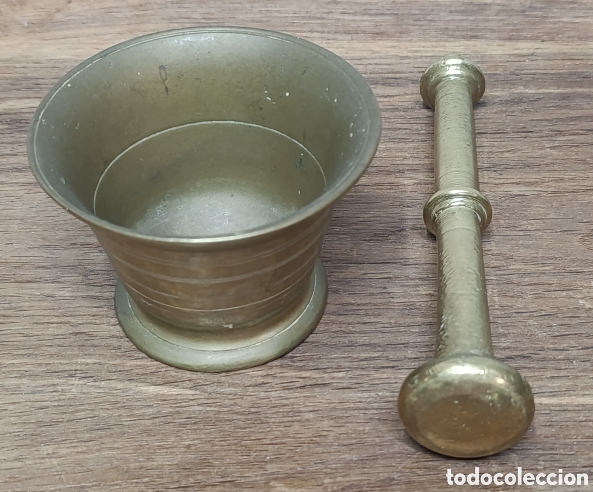 Antig&uuml;edades: ANTIGUO ALMIREZ DE BRONCE CON SU MAZA ORIGINAL - Foto 6