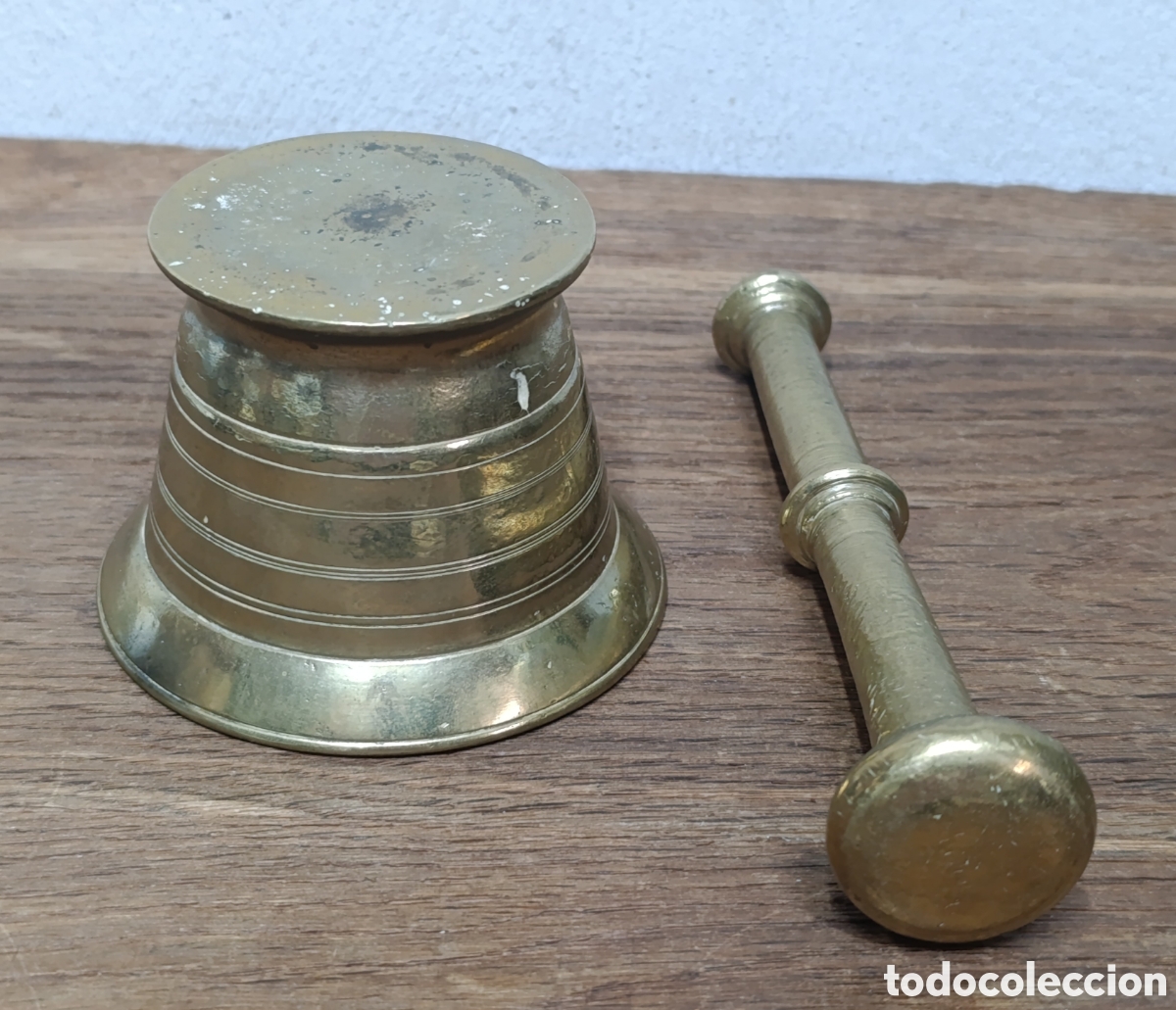 Antig&uuml;edades: ANTIGUO ALMIREZ DE BRONCE CON SU MAZA ORIGINAL - Foto 7