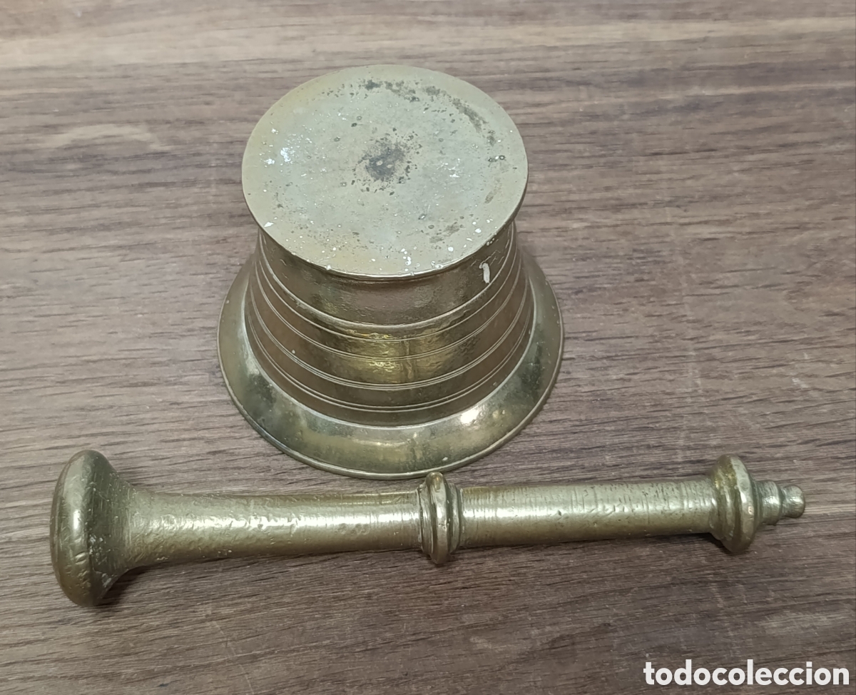 Antig&uuml;edades: ANTIGUO ALMIREZ DE BRONCE CON SU MAZA ORIGINAL - Foto 8