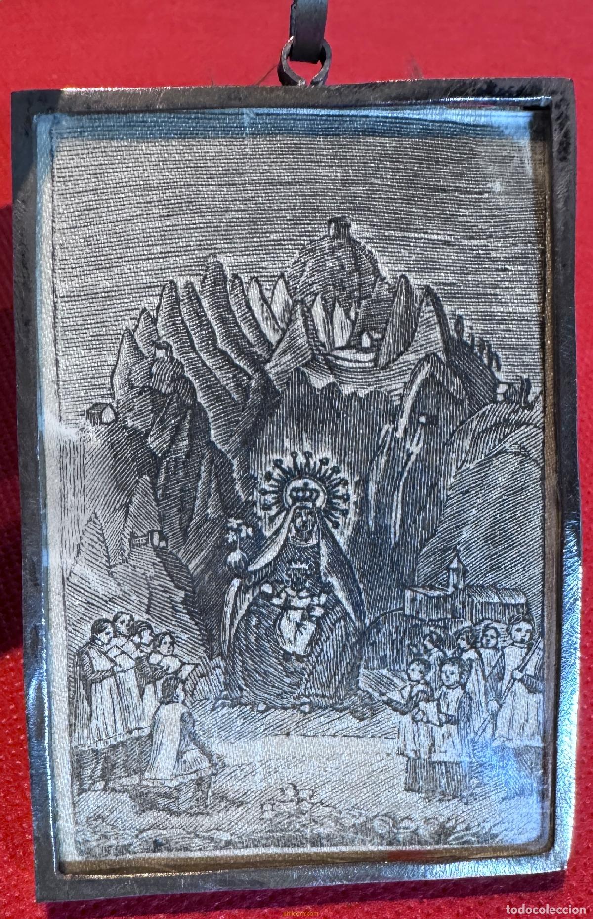 Antig&uuml;edades: ANTIGUO TEJIDO BORDADO EN SEDA DE LA VIRGEN DE MONTSERRAT. ENMARCADO EN PLATA
