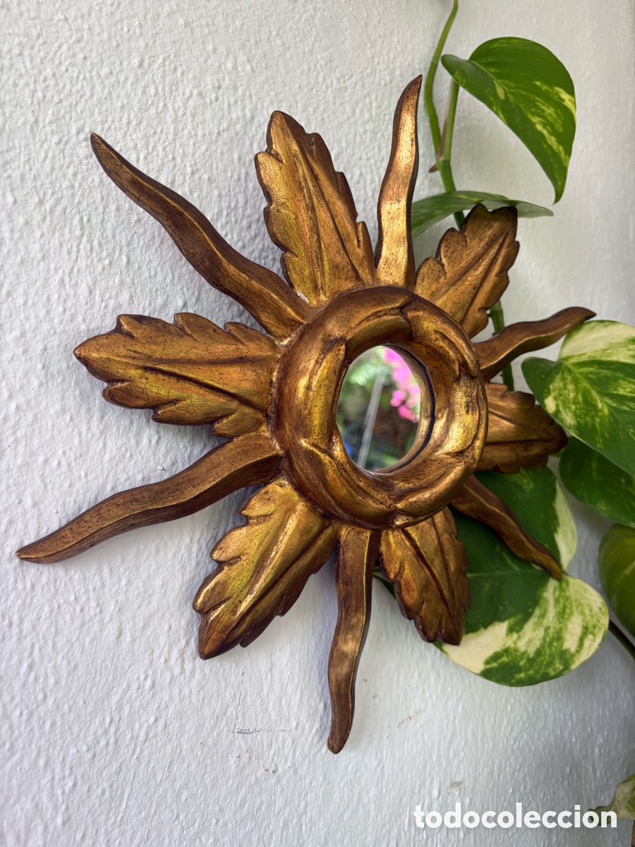 Antig&uuml;edades: ESPEJO SOL MADERA DORADA - Foto 1